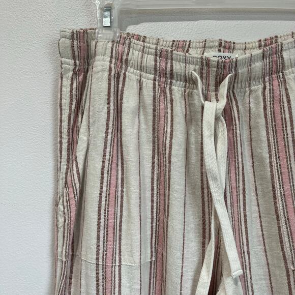 Roxy Linen Blend Cargo Pants M Striped Beachy Relaxed Fit Summer Coastal - Picture 3 of 7